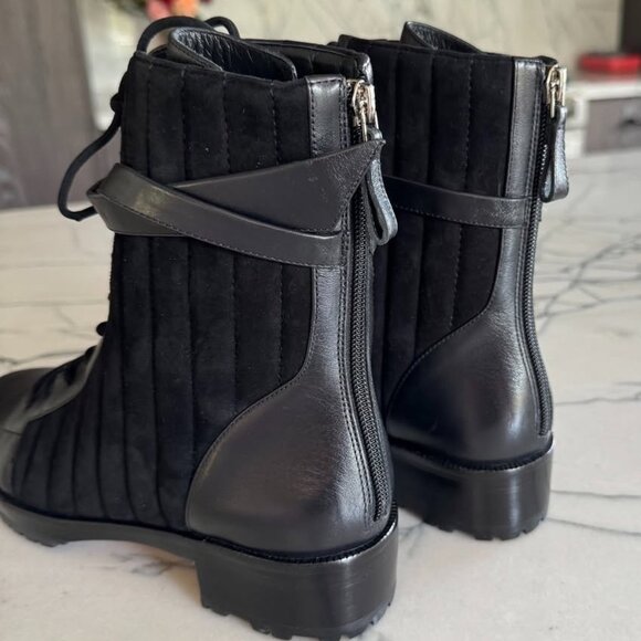 NEW ALEXANDRE BIRMAN Clarita Quilted Suede And Leather Combat Boots - Size 8 - Picture 4 of 8